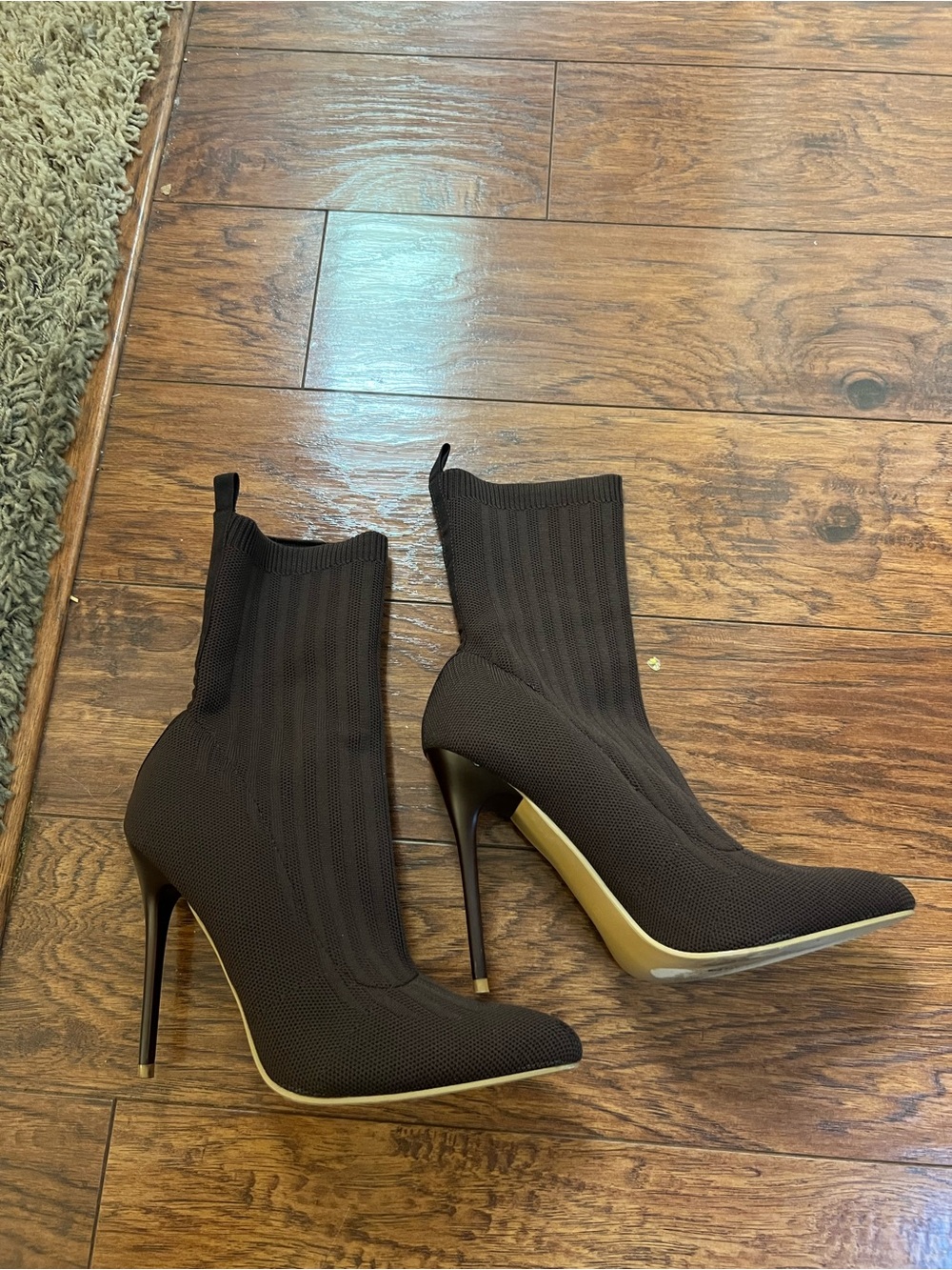 Brown Knit Sock Stiletto Ankle Boots
